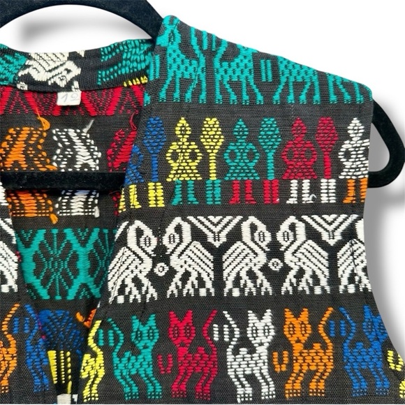 VTG Hand Woven Mexican Guatamalan Mayan Aztec Animal Embroidered Vest Sz SM-MD - Picture 5 of 6